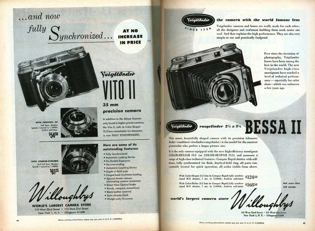 Voightlander Advertisement, US Camera Magazine, Circa  Jan 1954